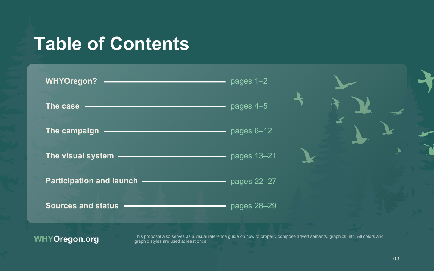 WHYOregon case study table of contents